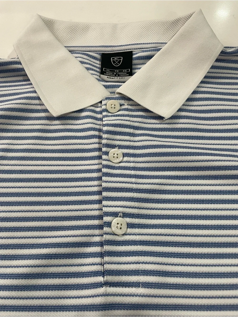 Nike Golf Fit DRY Polo Shirt Mens XL Blue White Fine Stripe Short Sleeve 234073